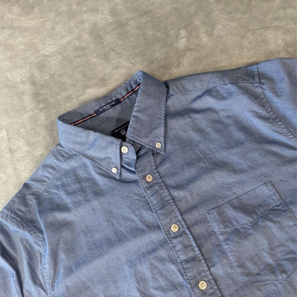 GANT Oxford Shirt Mens XL Blue Fitted Button Down Long Sleeve Dress Shirt 17.5